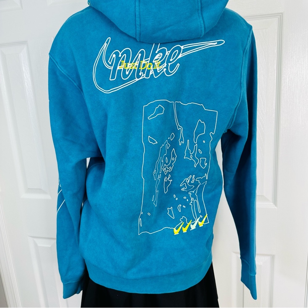 NIKE standard fit MENS SWEATSHIRT blue hooded HOODIE kangaroo pocket SMALL - Picture 11 of 13